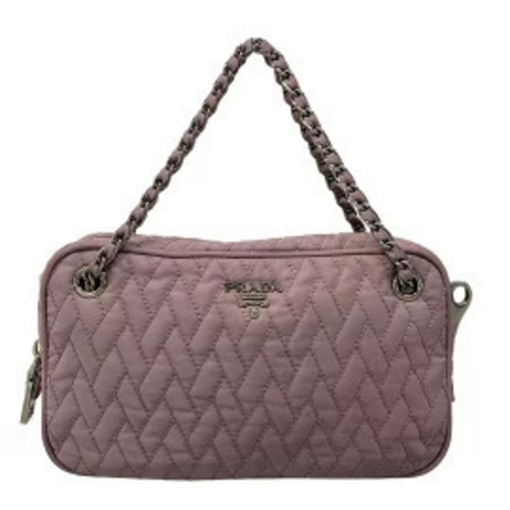 Prada Handbag Quilted Chain Handle Purple Leather